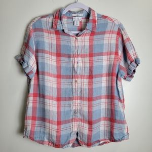 NICOLE MILLER‎ Linen Classic Casual Check Shirt Top S